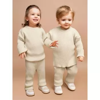 Костюм детский вязаный Amarobaby Noodles, рост 80 см, цвет молочный