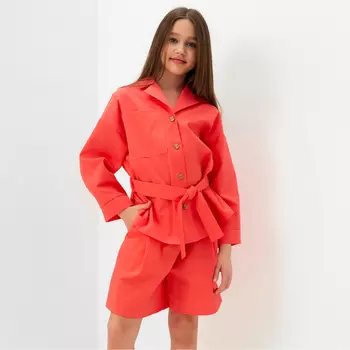 Костюм для девочки (Рубашка и шорты) MINAKU, красный, рост 152 см