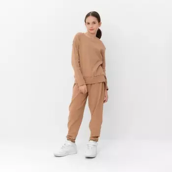 Костюм для девочки (свитшот, брюки) MINAKU, бежевый, рост 146 см