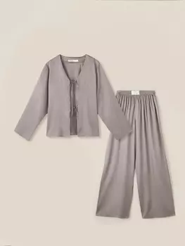 Пижама женская (рубашка, брюки) SL HOME Modal Home, размер XL, серо-бежевая
