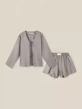 Пижама женская (рубашка, шорты) SL HOME Modal Home, размер L, серо-бежевая