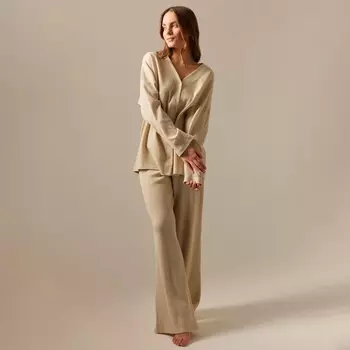 Пижама женская (рубашка, брюки) SL HOME, размер S, бежевая