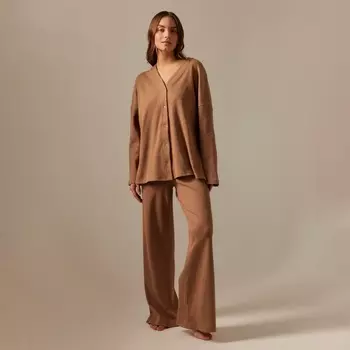 Пижама женская (рубашка, брюки) SL HOME, размер L, кофейная