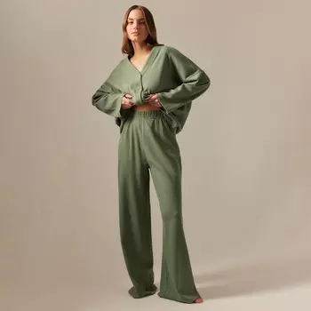 Пижама женская (рубашка, брюки) SL HOME, размер L, оливковая