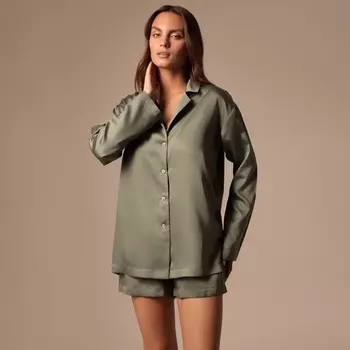 Пижама женская (рубашка, шорты) SL HOME Tensel Home, размер L, зелёная