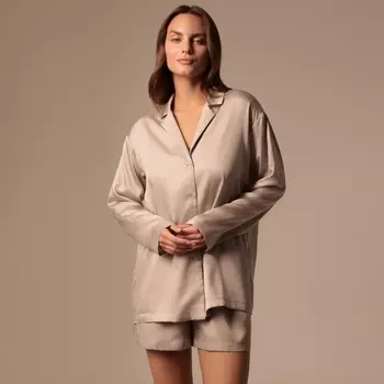 Пижама женская (рубашка, шорты) SL HOME Tensel Home, размер S, серая