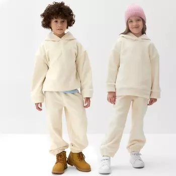 Костюм флисовый (худи и брюки) детский MINAKU: Fleece Soft, бежевый, рост 110 см