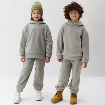 Костюм флисовый (худи и брюки) детский MINAKU: Fleece Soft, графит, рост 134 см