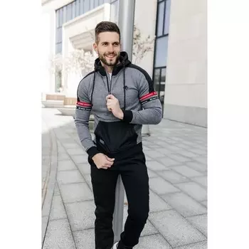 Костюм спортивный мужской Isee, размер 46, цвет чёрный, серый