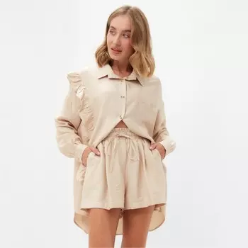 Костюм женский (блузка, шорты) MINAKU: Casual Collection, бежевый, размер 50