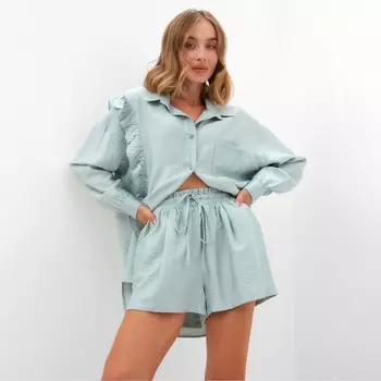 Костюм женский (блузка, шорты) MINAKU: Casual Collection, зелёный, размер 48