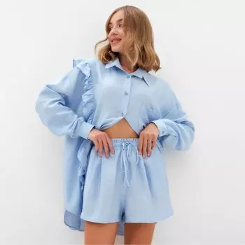 Костюм женский (блузка, шорты) MINAKU: Casual Collection, голубой, размер 42