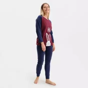 Костюм женский (брюки/джемпер), цвет индиго/бордо, размер 52