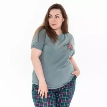 Костюм женский домашний (футболка и брюки), цвет ментол, размер 54