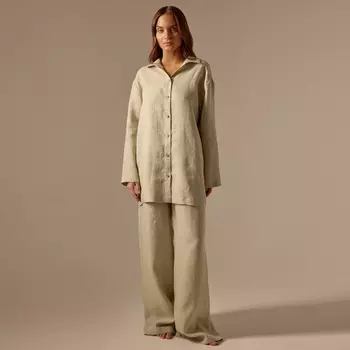 Пижама женская (рубашка, брюки) SL HOME Linen, размер L, светло-зелёная