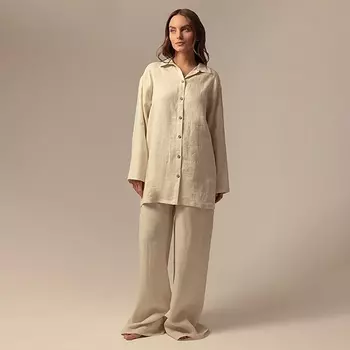 Пижама женская (рубашка, брюки) SL HOME Linen, размер M, молочная