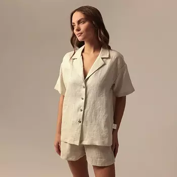 Пижама женская (рубашка, шорты) SL HOME Linen, размер XL, молочная