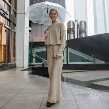 Костюм женский (джемпер, брюки) MINAKU: Casual Collection, размер 46, бежевый