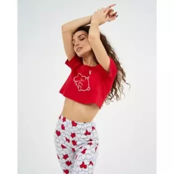 Костюм женский (футболка, брюки), цвет красный, размер 48