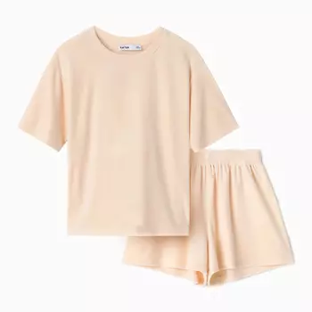 Пижама женская (футболка, шорты) KAFTAN Plushy, размер 40-42, молочная