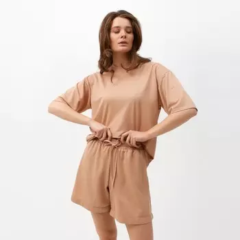 Костюм женский (футболка, шорты) MINAKU: Casual collection цвет песочный, размер 52