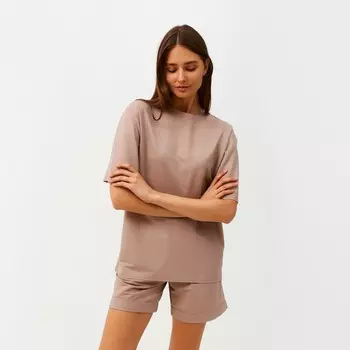 Костюм женский (футболка, шорты) MINAKU: Casual collection цвет бежевый, размер 50