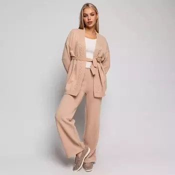 Костюм женский (кардиган, брюки), размер 42-46 (ONE SIZE), бежевый
