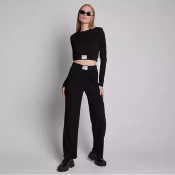 Костюм женский (лонгслив, брюки), размер S, чёрный