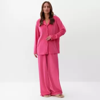 Пижама женская (рубашка, брюки) KAFTAN Plushy, размер 52-54, цвет фуксия