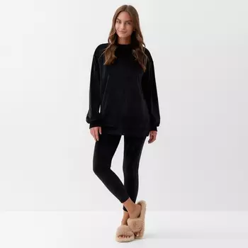 Костюм женский (свитшот, легинсы) KAFTAN Plushy, размер 52-54, чёрный