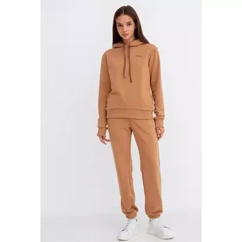 Костюм женский (толстовка и брюки), цвет бежевый, размер 52