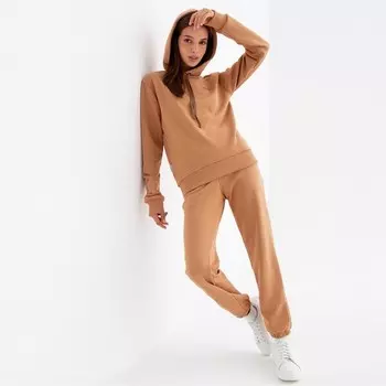 Костюм женский (толстовка и брюки), цвет бежевый, размер 46