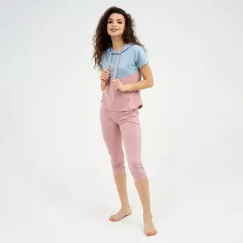 Костюм женский «‎Восход» (футболка, бриджи), цвет серый/розовый, размер 48
