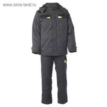 Костюм зимний «Корвет», куртка+брюки, полиэстер/хлопок, цвет тёмно-серый/чёрный/лимон, размер 56-58/182-188