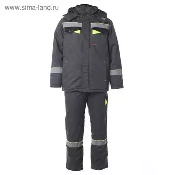 Костюм зимний «Корвет» с СОП, куртка+брюки, полиэстер/хлопок, цвет тёмно-серый/чёрный/лимон, размер 56-58/170-176