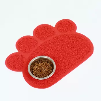 Коврик 2-в-1 под миску/туалет животных "Лапка", 40 х 30 см, красный