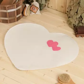 Коврик - сидушка для бани и сауны с аппликацией «Сердечко», 4553 см, войлок, белый, «Добропаровъ»