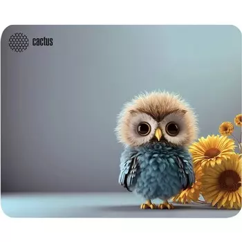 Коврик для компьютерной мыши Cactus Owl gray, игровой, 300*250*3 мм, рис. "серая сова"