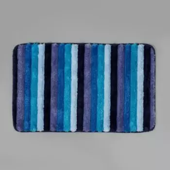Коврик для ванной Доляна «Полосочки», 4368 см, цвет синий