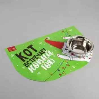 Коврик под миску «КОТ встречает НОВЫЙ ГОД» 32х28 см