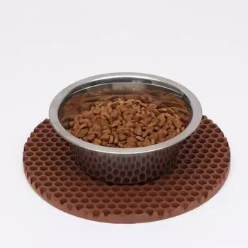 Коврик под миску, круглый, диаметр 24 см, коричневый