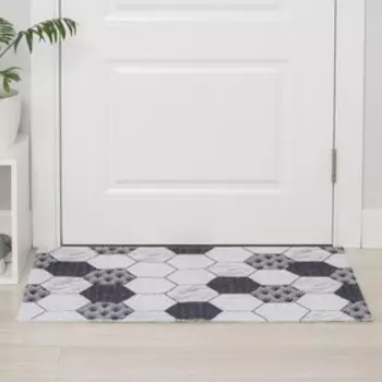 Коврик придверный Доляна «Мрамор», грязезащитный, вырезной, 6090 см, серый