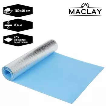 Коврик туристический maclay, с фольгой, 180х60х0.8 см, цвет голубой