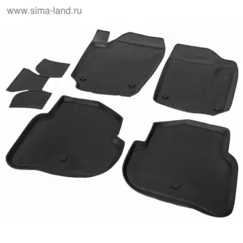 Коврики салона Rival для Volkswagen Polo V седан 2010-2015 2015-н.в., полиуретан, с крепежом, с перемычкой, 5 шт., 15804003