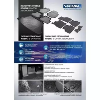 Коврики в салон автомобиля литьевые Rival, Renault Duster II (FWD/4WD, без вещевого ящика) 2021-н.в., с крепежом , 5 шт., 64701004