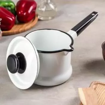 Ковш эмалированный, 1 л, без деколи, металлическая ручка, цвет белый