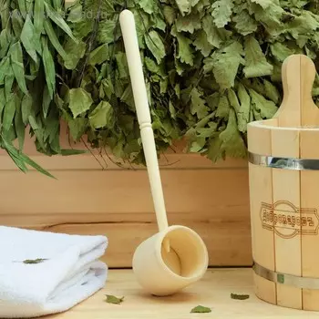 Ковш для бани точеный из липы 0.3л, 44 см, с ручкой, "Добропаровъ"