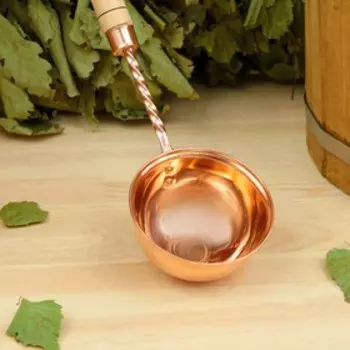 Ковш - черпак для бани и сауны, 400 мл, медь, деревянная ручка, 39 см