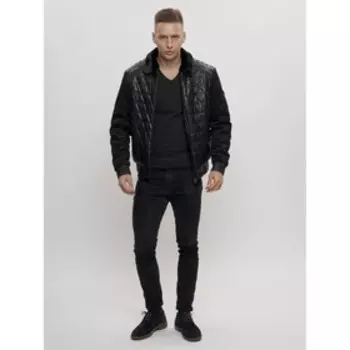 Кожаная куртка мужская чёрного цвета, размер 48