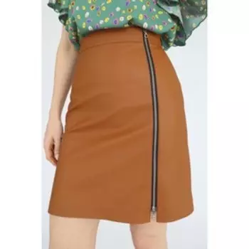 Кожаная юбка мини с молнией, размер 48